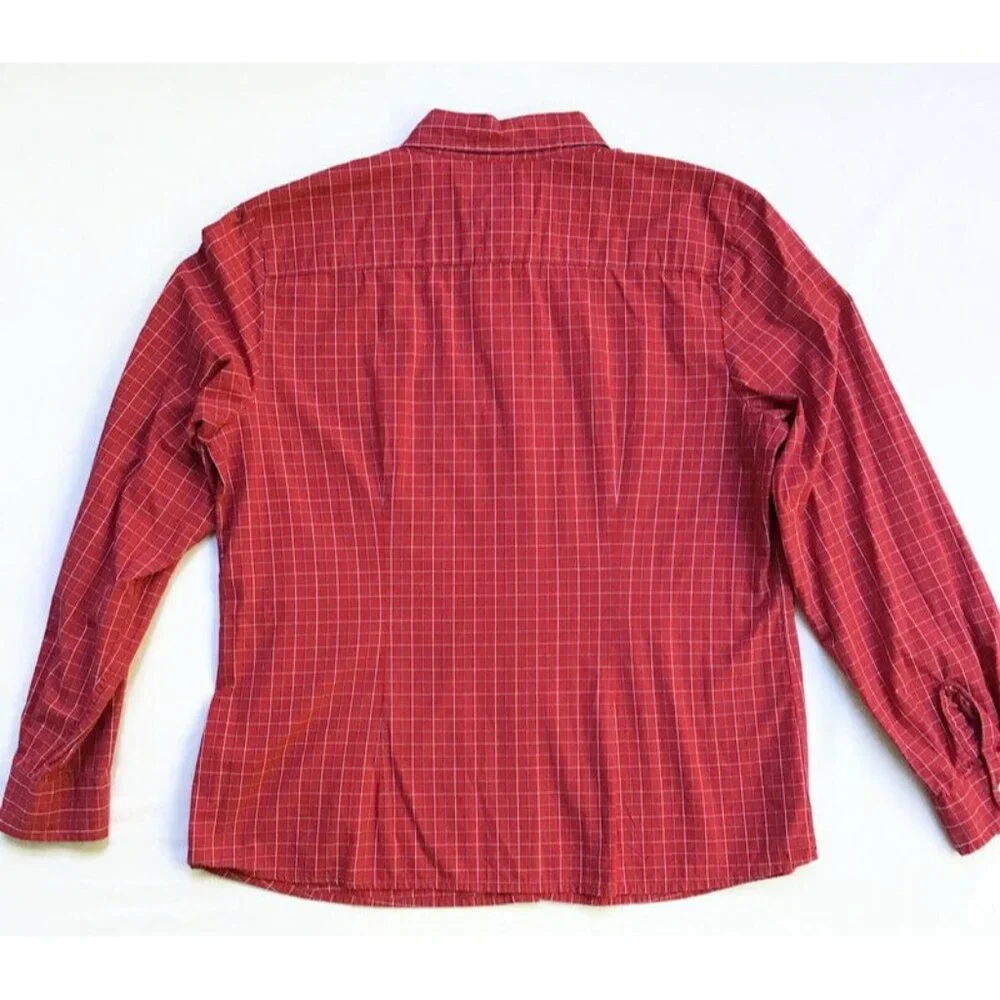 Talbots Button Down Shirt Womens Sz Medium Thin Line Plaid Red Blue 100% Cotton - Picture 7 of 8